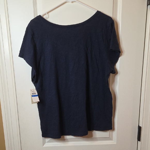 CLEARANCE Lucky Brand Navy Embroidered Short Sleeve Tie Front Slub Jersey Top XL - Picture 7 of 11
